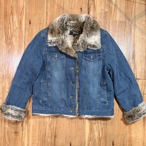 Fabio Faux Fur Lined Trucker Jean Shacket Coat Size Large